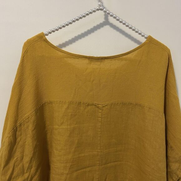 Bella Umbra Tunic top Womens 3X Yellow Linen Cotton Made Italy Boho beach office - Picture 8 of 11